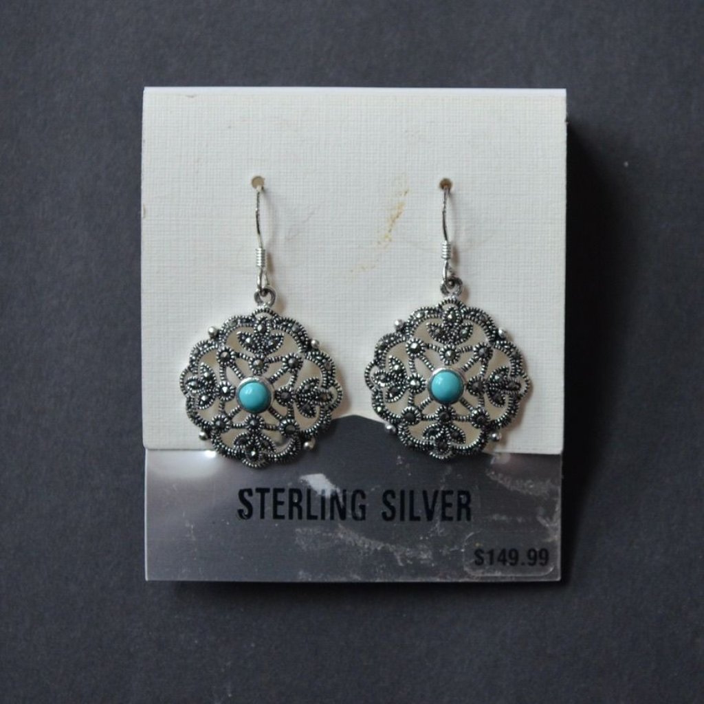 Sterling Silver Marcasite Turquoise Drop Pendant Earrings New